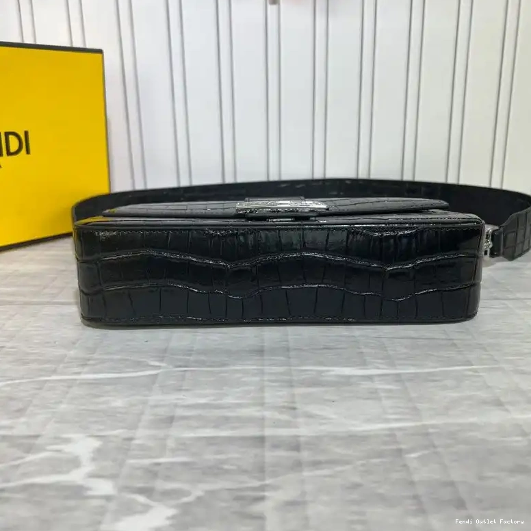 Cheap HOT Black Bag Baguette Crocodile Medium Fendi Tiffany In Leather 0701